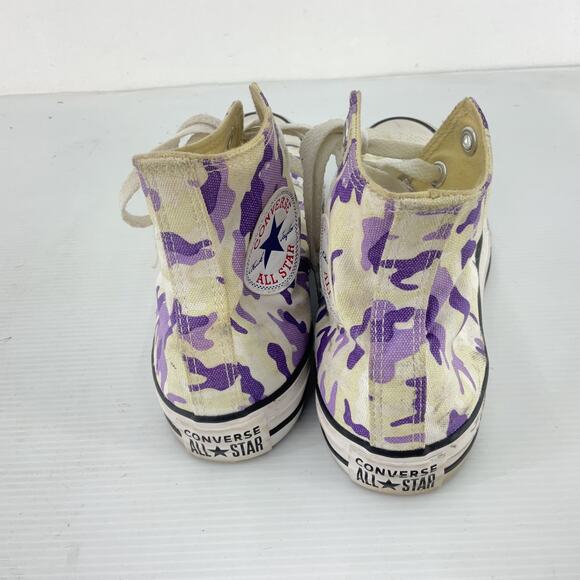 Converse Purple/Cream Camo Canvas High-Top Sneaker Shoes Women’s Size 7 Preowned - Picture 3 of 7